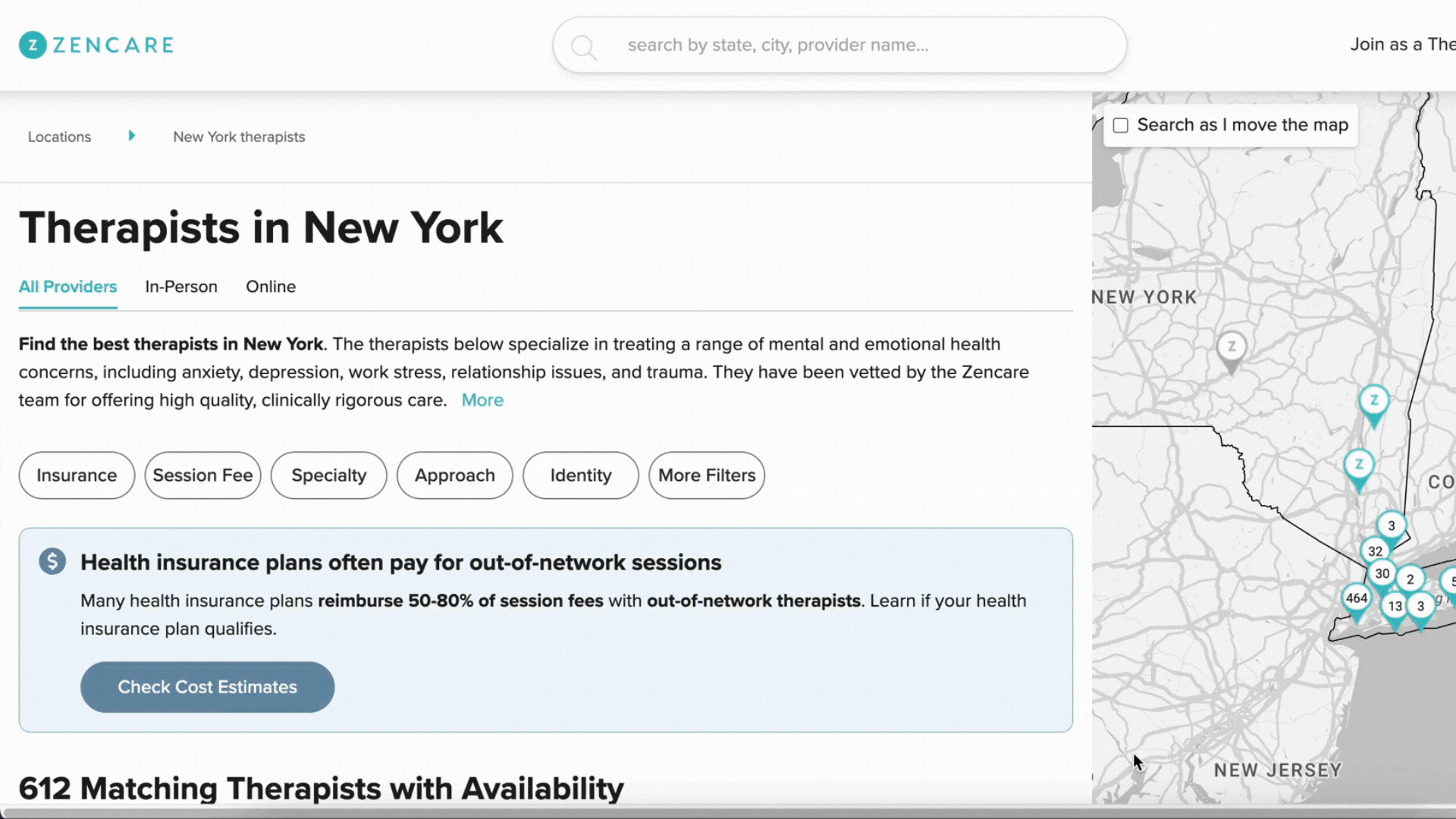 gif of how to use the zencare out-of-network cost estimate tool